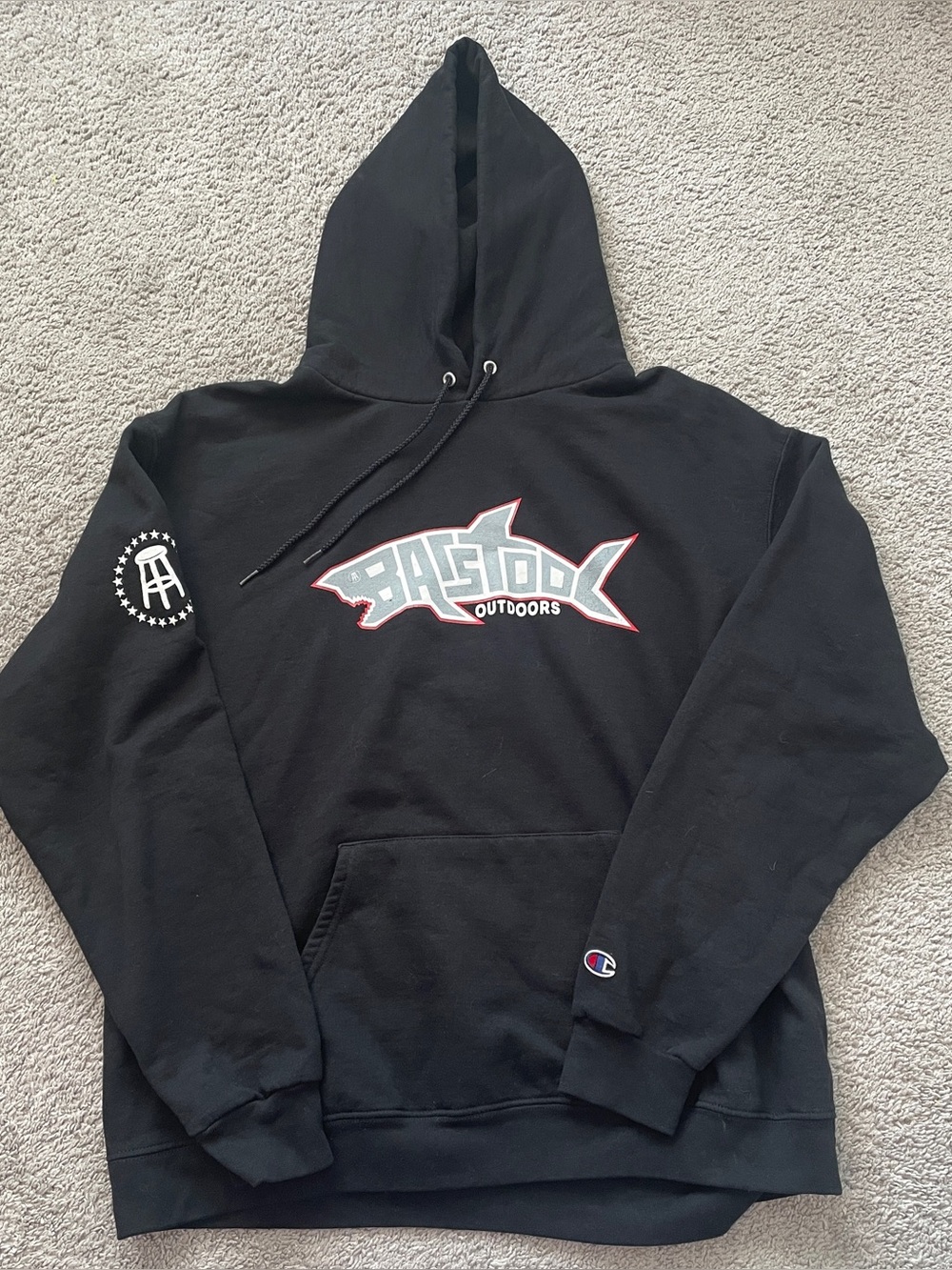 Barstool Outdoors Hoodie Mens XL Black Champion Eco Pullover Sweatshirt Shark